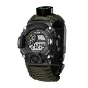 Survival Military Digital Watch Versatile Watch with Compass & Paracord Band & Whistle for Outdoors Climbing Hunting Army Green