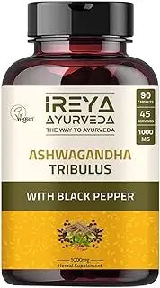 Ashwagandha Capsules With Tribulus Terrestris, Shatavari And Black Pepper Ayurveda Herb Made With Organic Ingredients 45 Days Supply 1000mg 90 count Pack of 1