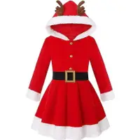 在飛比找樂天市場購物網優惠-聖誕服新款麋鹿連帽聖誕服聖誕樹裙兒童聖誕禮服裙節日聖誕裝扮裙