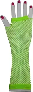 [Boutique Retailer] Women's 70s 80s Elbow Length Fishnet Fingerless Gloves, Fluro Green One Size