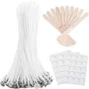 Bulk Candle Wicks 100 Pcs with 60Pcs Candle Wick Stickers and 10 Pcs (6inch)