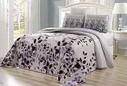 3-Piece Fine Printed Oversize (118" X 95") Fresca Quilt Set Reversible Bedspread Coverlet King/Cal King Size Bed Cover (Purple, Grey, Vine)