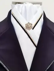 ERA Rachael Equestrian Pre-tied Stock Tie GOLD Trim, Black or White & Brooch