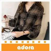 在飛比找森森購物網優惠-adora 韓版寬鬆格子襯衫