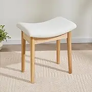 Vanity Stool with Saddle Cushion, 18 Inch Makeup Vanity Chair for Living Room, Morden Foot Stool Ottoman Piano Bench, Upholstered Vanity Bench Seat for Bedroom, Beige