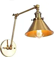 Retro Industrial Wall Lamp, Brass Metal Wall Sconces with Tapered Shade, Farmhouse Swing Arm Wall Light, E27 Lighting Fixture, Antique Decorative Wall Sconce Lamps charitable