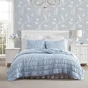 [Laura Ashley] King Quilt Set, Reversible Bedding Set with Matching Sham(s), Lightweight Home Decor for All Seasons (Amalia Blue, King)