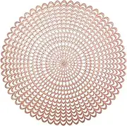Snowkingdom Rose Gold Placemats Set of 6, Round Vinyl Metallic Hollow 15 Inch Place mats, Washable Easy Clean Wipeable Non Slip Stain Heat Resistant Dining Table Mats for Wedding Party Decoration