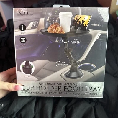 NEW-Car Cup Holder Tray-Adjustable Phone Mount Food Table for Cup Holder-D3M