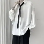 Long-Sleeve Plain Draped Shirt White - XL