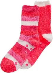 [SOCKSVILLE] Womens 2 Pairs Cosy Fluffy Socks Super Soft Touch Warm Thick Fleece Lined Breathable Comfortable Non Slip Sleep Bed Winter Purple Fuschia Pink Navy Design Luxury Size 4-8