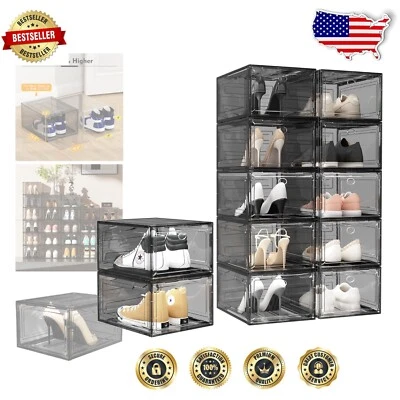 Durable 12-Box Transparent Sneaker Storage with Ventilation and Magnetic Closure