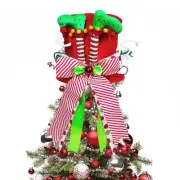 Christmas Tree Topper HatLarge Red Velvet Hat with Elf Legs and Lengthened Bo...