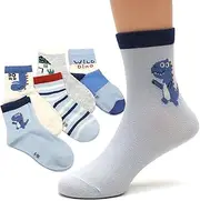 [XPEX] 5 Pairs School Child Socks Children's Socks Dinosaur Pattern Girls and Boys Funny Socks Funny Cotton Suitable for Children from 6 to 9 Years