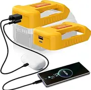 2Pack USB Charger Adapter for Dew alt 20V 60V Battery,Battery Holders with USB-A&USB-C 2.1A Fast Charge Ports,Power Battery Connector USB Charger Adapter Set(Converter only)