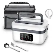 Cordless Electric Heated Lunch Box,Rechargeable Self Heating Battery Powered Food Warmer with 1L Container Fork Spoon and Insulated Carry Bag (White)