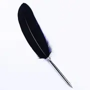 Feather Ballpoint Pen ?Black Ink Vintage Feather Quill Refined Plated Rod Quill Ballpoint Pen for School Writing ?Wedding Gift Signature Pen (Black)