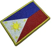[BR44] BP0218V21 Philippines Flag Embroidered Patch Gold Border Uniform Kart Kimono, Hook Fasteners Attach to Tactical Hats and Gears