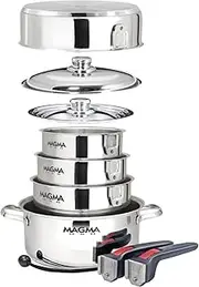 Magma Products, 10 Piece Gourmet Nesting Stainless Steel Cookware Set, Stainless Steel