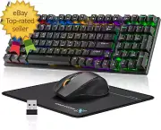 Wireless Mechanical Gaming Keyboard and Mouse Combo 98 Keys RGB Backlit Brown