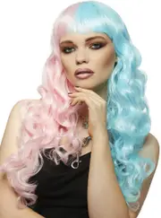 Manic Panic Siren Long Pink and Blue Womens Curly Costume Wig