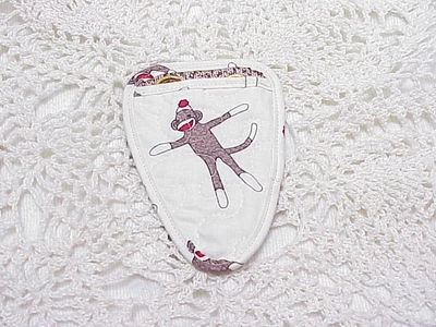 Sock Monkeys on Ivory Fabric Quilted embroidery / needlework scissor holder