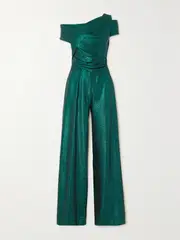 [TALBOT RUNHOF] TALBOT RUNHOF - Asymmetric Sequined Stretch-jersey Jumpsuit - Emerald - US14 US 14 Green