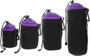 Mikinona 4Pcs Camera Lens Bags Drawstring Pouches with Velour Interior for Protection Lens Storage Cases for Photographers and Outdoor Use Multiple