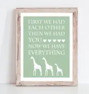 Green Safari Giraffe Nursery Print, Neutral Safari Baby Room Decor 8x10 Unframed