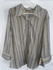 Notations Top Button Up Blouse Stretch Multicolor Stripes, 3X, NWT