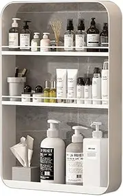 2-4 Tier Bathroom Floating Shelves, Punch-Free Cosmetic Storage Locker, Over Toilet Storage Cabinet with guardrails,Kitchen Wall Mounted Cupboard (Color : White, Size : 40 * 8 * 60