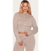 Shape Mocha Knitted Button Front Wide Rib Cardigan, Mocha