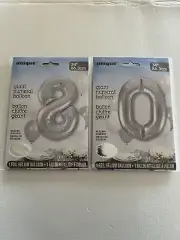Unique Brand / Number 8 & 0 Shaped Foil Balloons / 34" / Silver