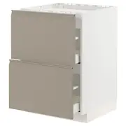 METOD / MAXIMERA base cab f hob/2 fronts/2 drawers, white/Upplöv matt dark beige, 60x60x80 cm