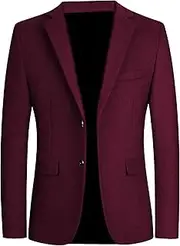 [SWJGLITTR] Men Wool Blend Blazer Coat Vintage Casual Work Wear Suit Coats Two Button Tuxedo Prom Dinner, Wine Red, XXL