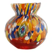 Murano Glass Vase or Candle Holder Red Orange Multi Hand Made Millefiori