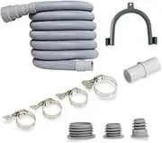 10FT Washing Machine Drain Hose - Flexible Dishwasher Hose Extension Kit, Universal Washer Corrugated with 1 Adapter, 4 Clamps, U-Bend Holder, 3 Drain Pipe Seal