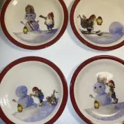 WILLIAMS SONOMA Christmas Xmas NORDIC ELF 7-1/8" Dessert Plates Set of 4 NIB