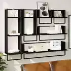 6-Piece High Gloss Bars Shelves Set Cube Floating Wall Mount Display Shelf Black