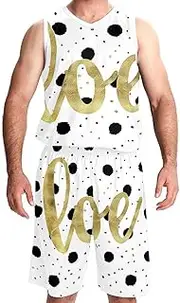 [KQNZT] Basketball Jersey with Shorts, Basketball Jersey for Women, Men's Lightweight Rec Tanks, Love Polka Dot Modern Black White
