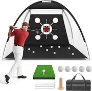 Golf Net,10x7ft Golf Hitting Net with Multiple Targets, All-in-1 Outdoor Indoor Hitting Aid Nets, Ideal Gifts for Father, Husband,Golfing Lover