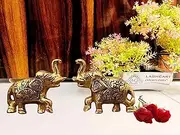 [LABHCART] Metal Elephant Pair Statue-Decorative Brass Elephant Action Showpieces(7.5X2.5X5.5 Cm)For Elegant Home Decor