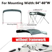 3 Bow 54"-60"W Boat Bimini Top 600D Polyester Canopy Gray Cover without frame