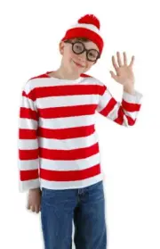 Where's Waldo Shirt, Hat and Glasses Youth Large/XL Costume Kit NEW SEALED
