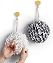 [Sophie & Panda] Fuzzy Ball Towel Sets of 2 White and Gray - Dry your hand instantly conveniently with This creative Bath towel set decorative towels for bathroom Pack of 2