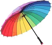 Portable Rainbow Golf Umbrella Windproof Extra Strong 24 Ribs Stick Umbrella Oversized Compact Canopy Vented Umbrella for Women Men Travel Business
