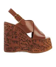Chloé Cross-Over Wedged Sandals 36,37,38,39,40,41 ginger brown