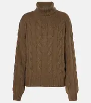 [Loro Piana] Loro Piana Napier cable-knit cashmere turtleneck sweater AU 6 brown