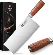 XINZUO Asian Slicing Knife,20,5 Cm Sharp Blade, Stainless Steel Chinese Cleaver Meat Vegetable Chef Kitchen Chopping Knife with Anti-Slip Red Wood Handle