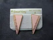 VINTAGE SAMUEL HUANG DESIGNER CLOISONNE RETRO MOD PINK ENAMEL STUD EARRINGS